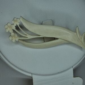 Antique Bone Floral Bouquet Spray Brooch Delicate Flowers Nature Carved Cream